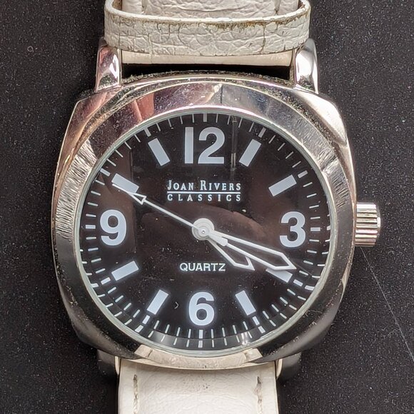 Joan Rivers Classics Watch Silver Toned White Leather Band - Untested - Picture 1 of 13